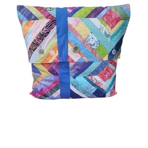 Vintage Quilted Pillow Patchwork Boho Colorful Granny Farmhouse Decor 16x16